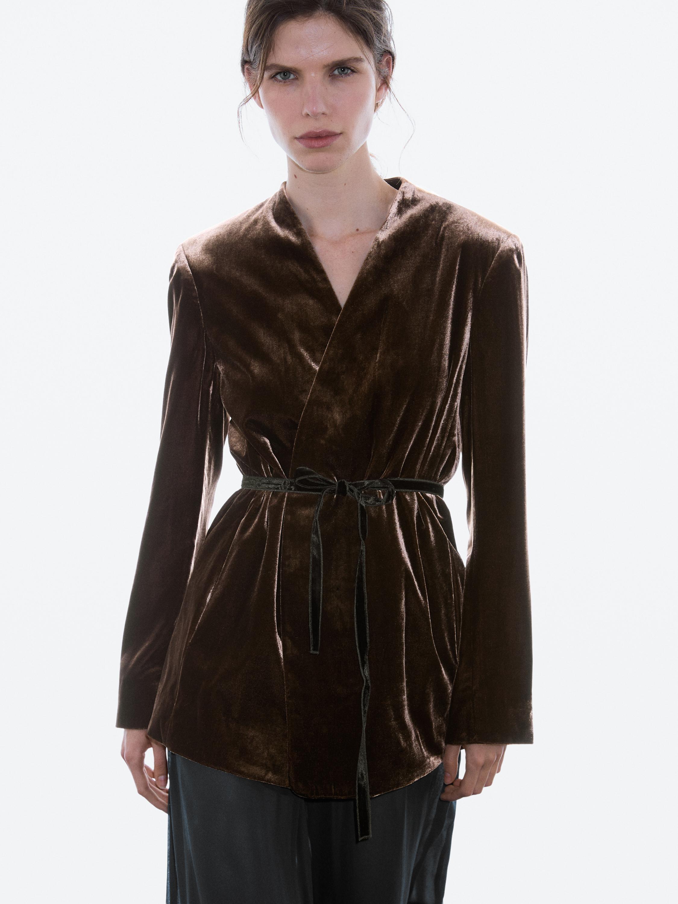 Velvet blazer with tie detail